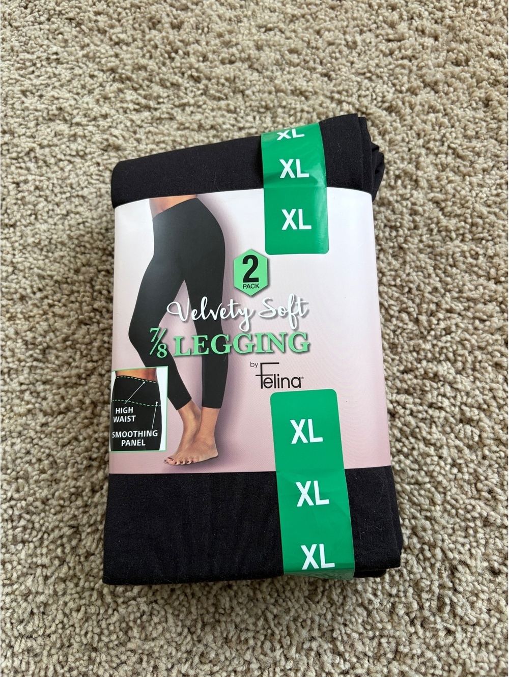 NWT Felina Velvety Soft 7/8 Leggings 2-Pack Black XL High Waist